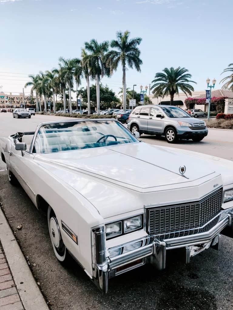 Miami Florida street with classic wedding car