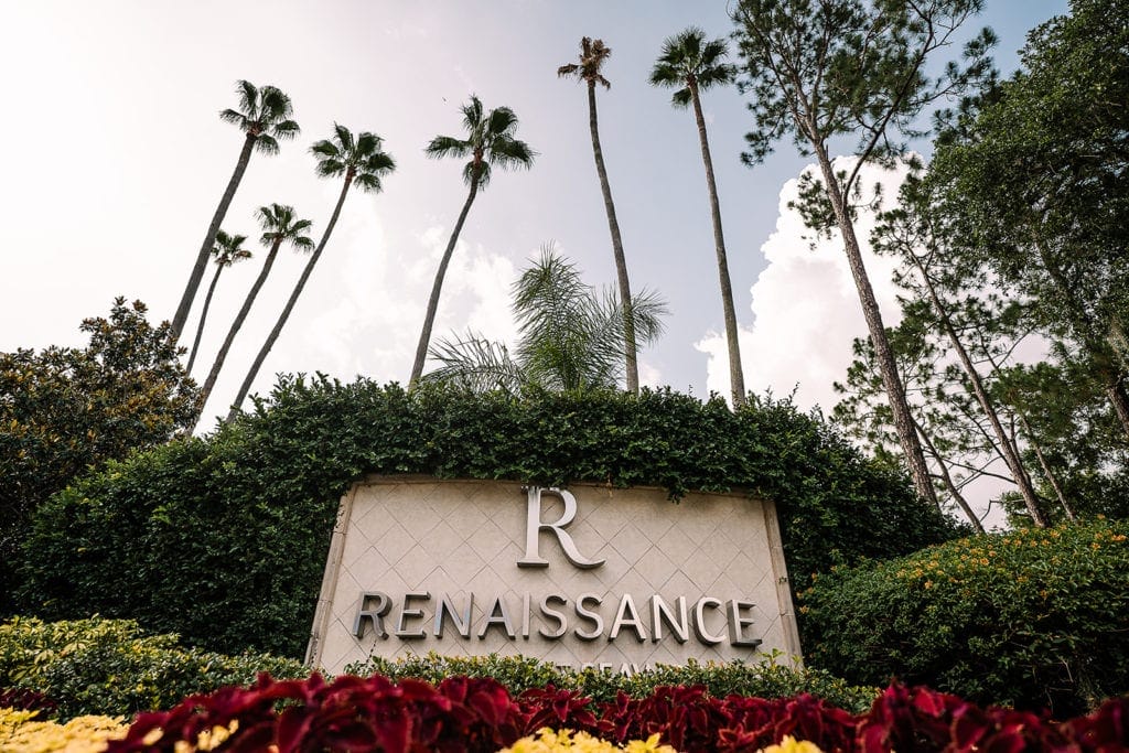 A vibrant and welcoming sign for the Renaissance Orlando at SeaWorld, showcasing the hotel's modern design and striking use of colors.