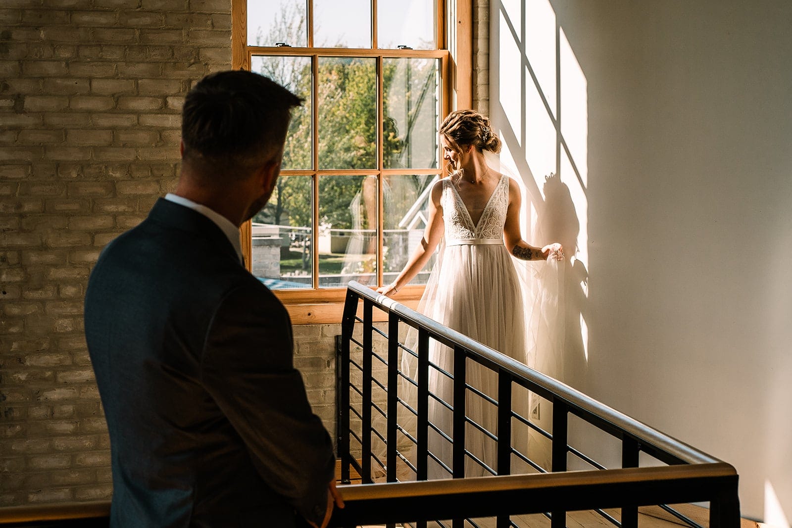 Beautiful lighting for a couple during a wedding at an industrial wedding venue in orlando.